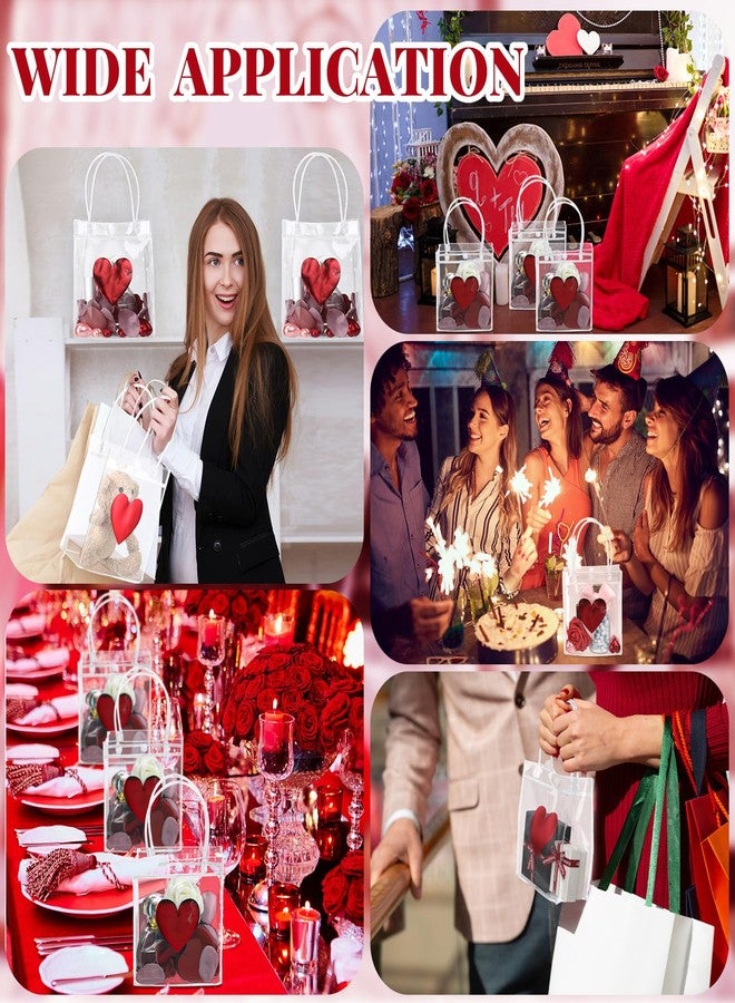 Glenmal 24 Pcs Valentine's Day Clear Gift Bags with Handle Transparent PVC Plastic Red Heart Love Reusable Shopping Tote Wrap Bags for Valentines Weddings - Image 4